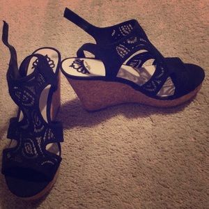 Black lace wedges euc